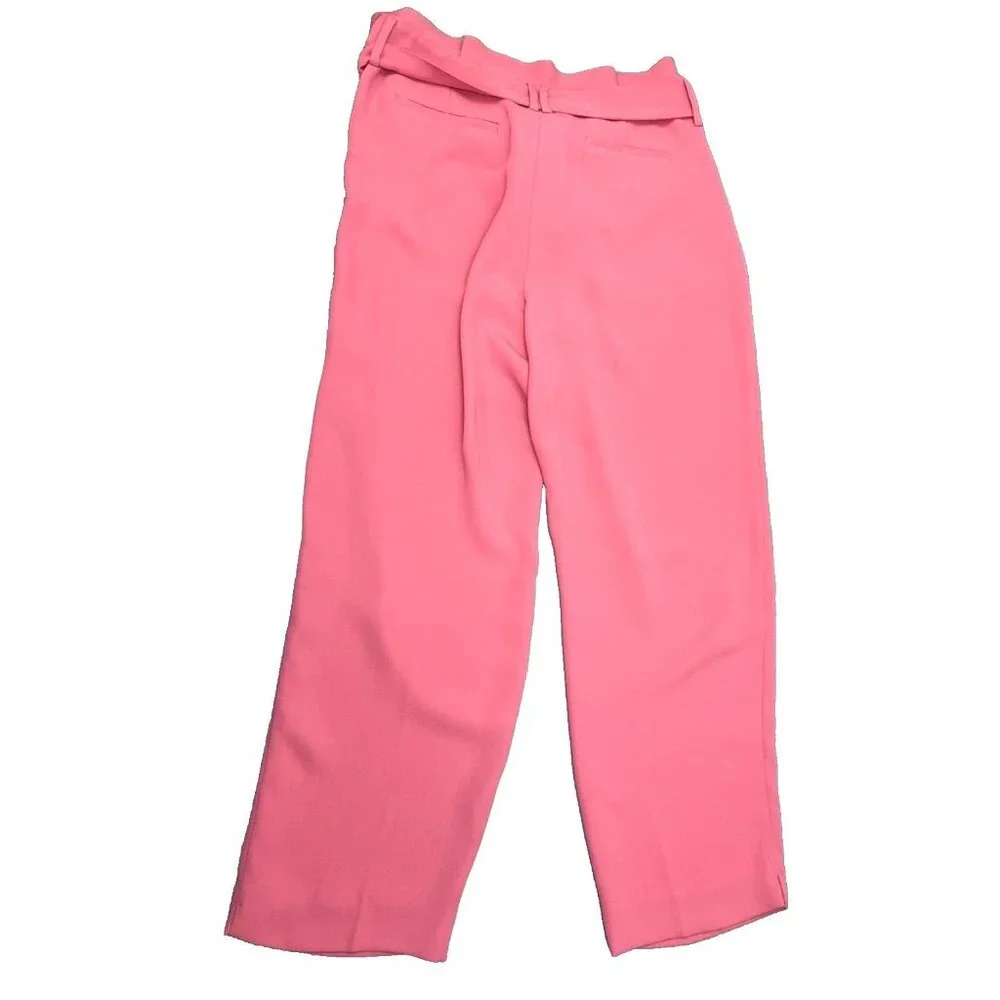 Boden Melina Pink Poppy Paperbag Pants Belted High Rise Straight Leg Size 10R - Picture 3 of 15